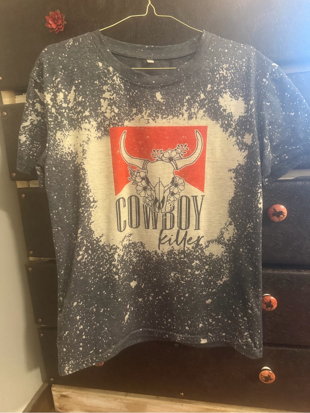 Cowboy Killed Graphic Tee - Blue with Red Accent